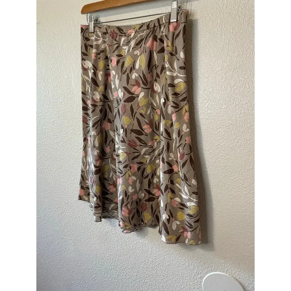 J. Jill 100% Cotton Beige Floral 90s Y2K Style Floral Knee Length Skirt XXSP